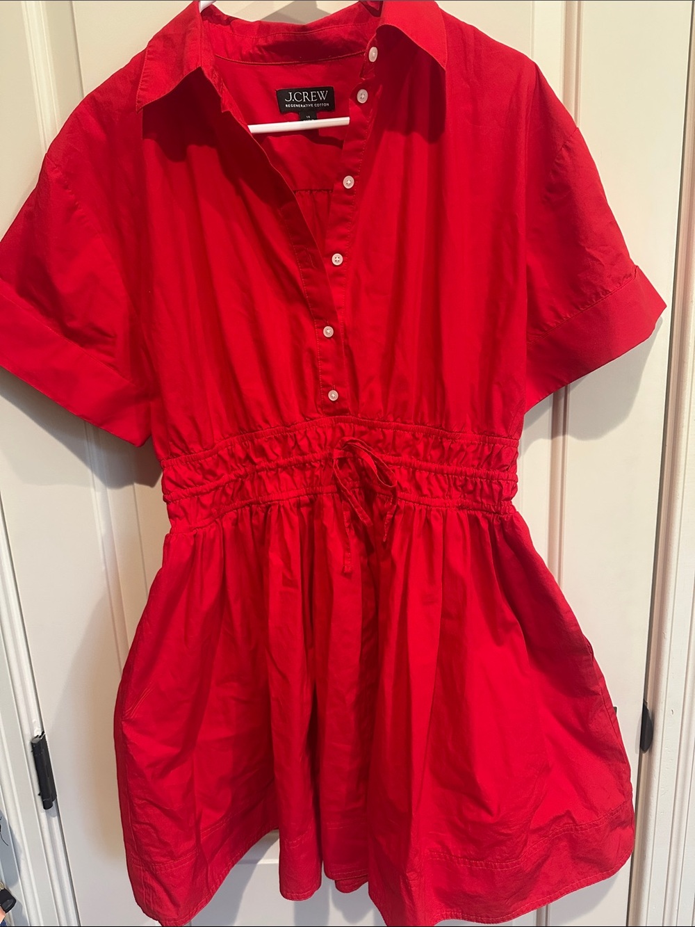J. Crew Women’s Bright Red Button-Front Drawstring Shirtdress